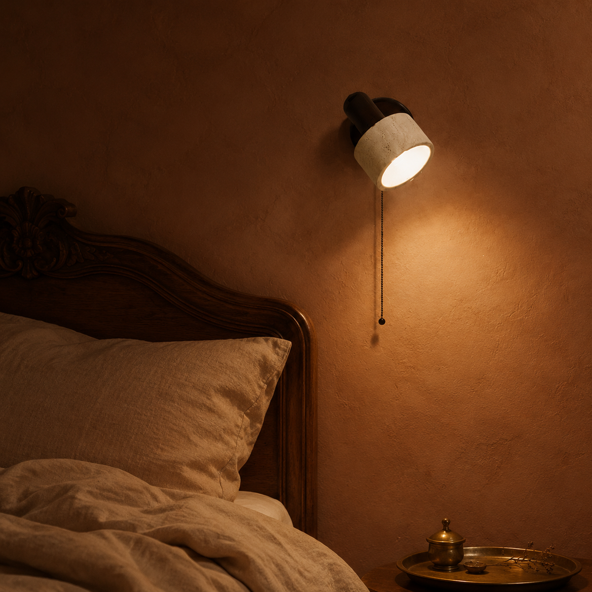 Pierre Travertine Pull-Chain Wall Sconce