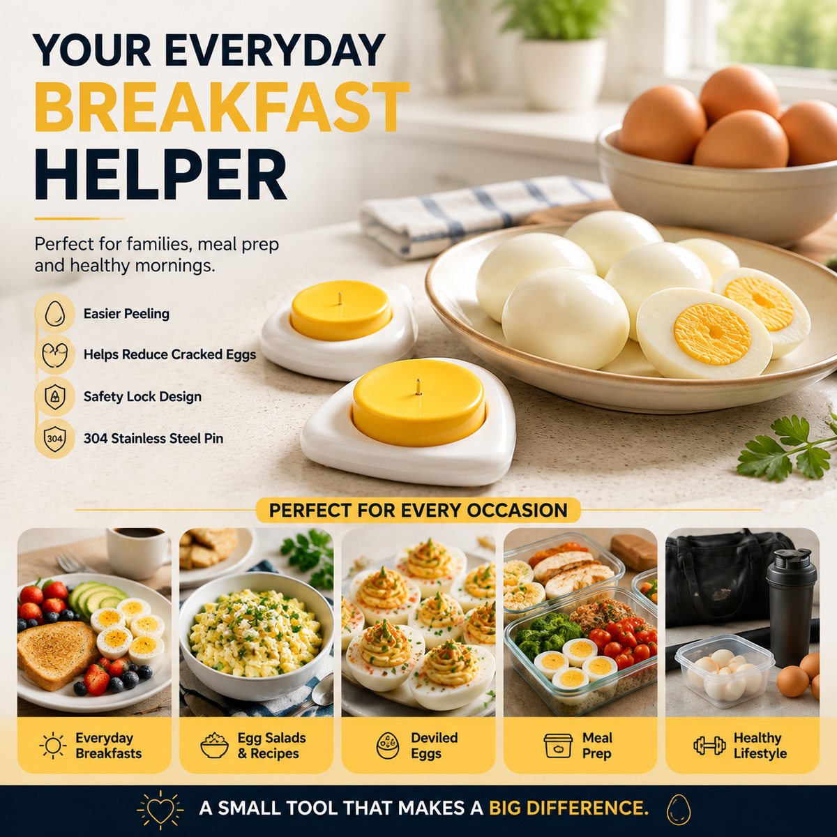 đ„ 2PCS Egg Piercer for Perfect Boiled Eggs â Easy Peel Egg Tool with Safety Lock & 304 Stainless Steel Pin