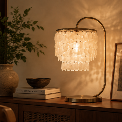 Aurelie Shell Cascade Arc Table Lamp