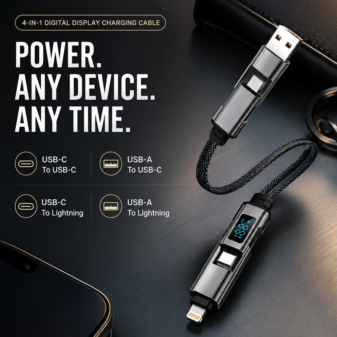 4 in 1 Digital Display Keychain Charging Cable