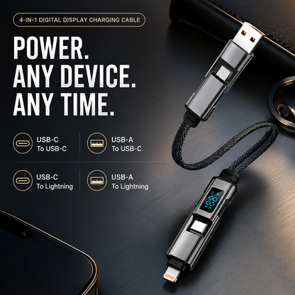 4 in 1 Digital Display Keychain Charging Cable