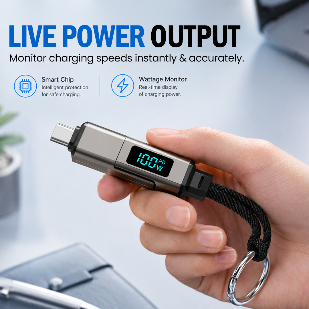 4 in 1 Digital Display Keychain Charging Cable