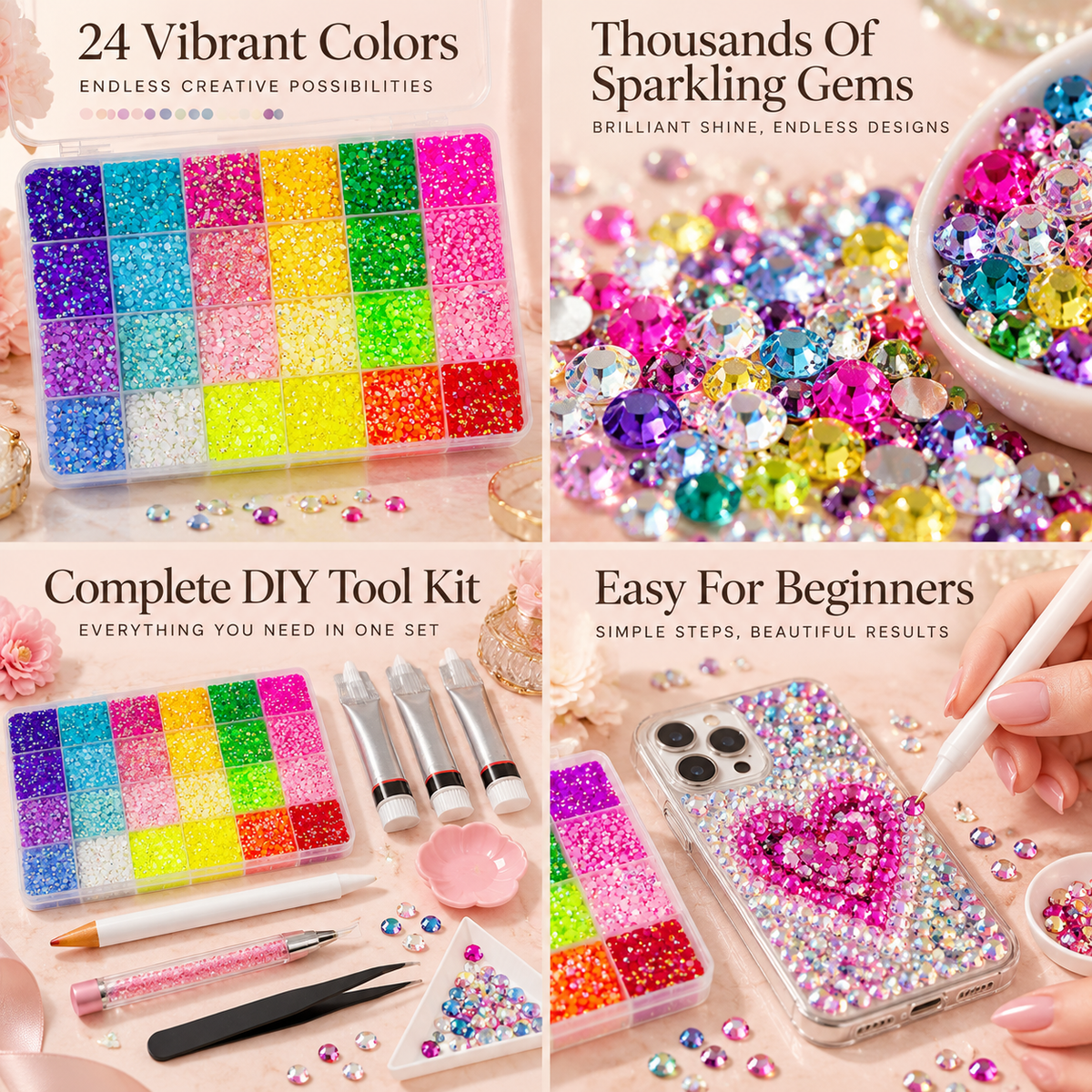 SparkleCraft 24-Color DIY Rhinestone Art Kit