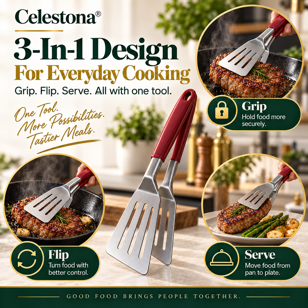Celestona® GripFlip 3-in-1 Steak Clamp