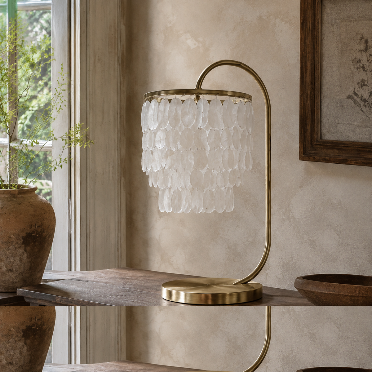Aurelie Shell Cascade Arc Table Lamp