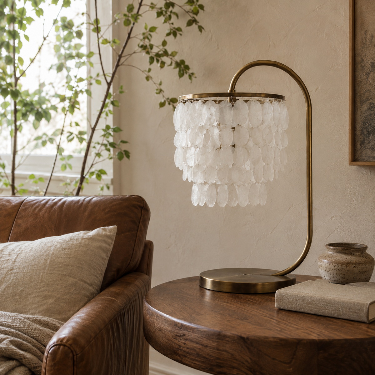 Aurelie Shell Cascade Arc Table Lamp