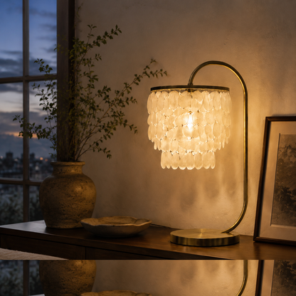 Aurelie Shell Cascade Arc Table Lamp