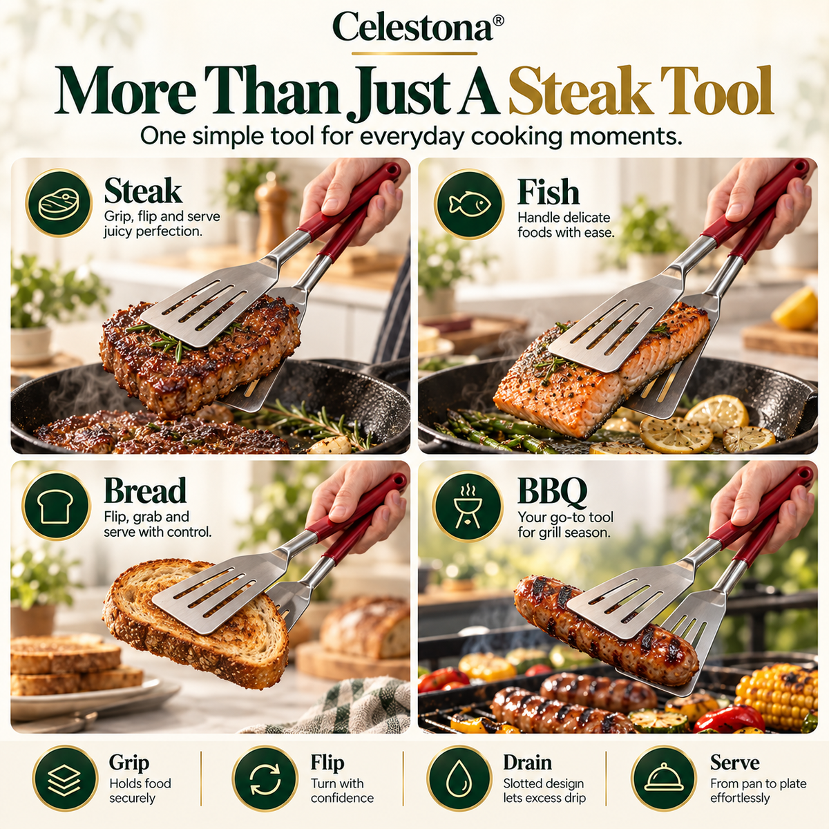 Celestona® GripFlip 3-in-1 Steak Clamp
